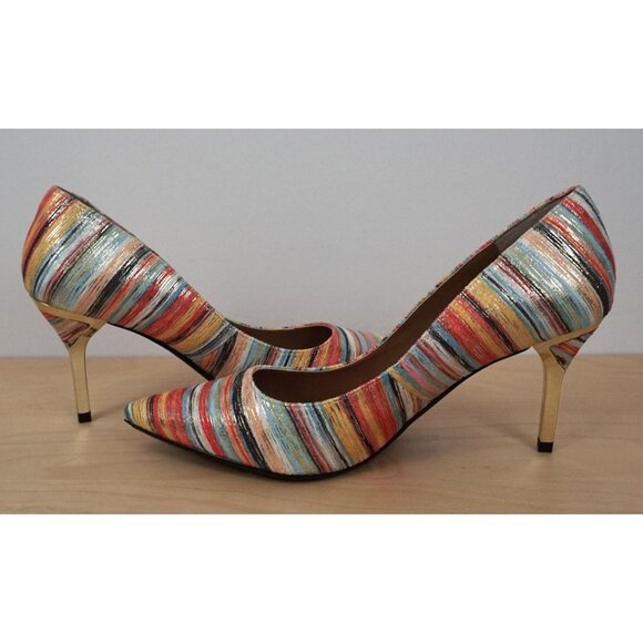 J. Renee Bryanne Multicolor Metallic Striped Fabric Uper High Heels Size 7.5M - Picture 7 of 9